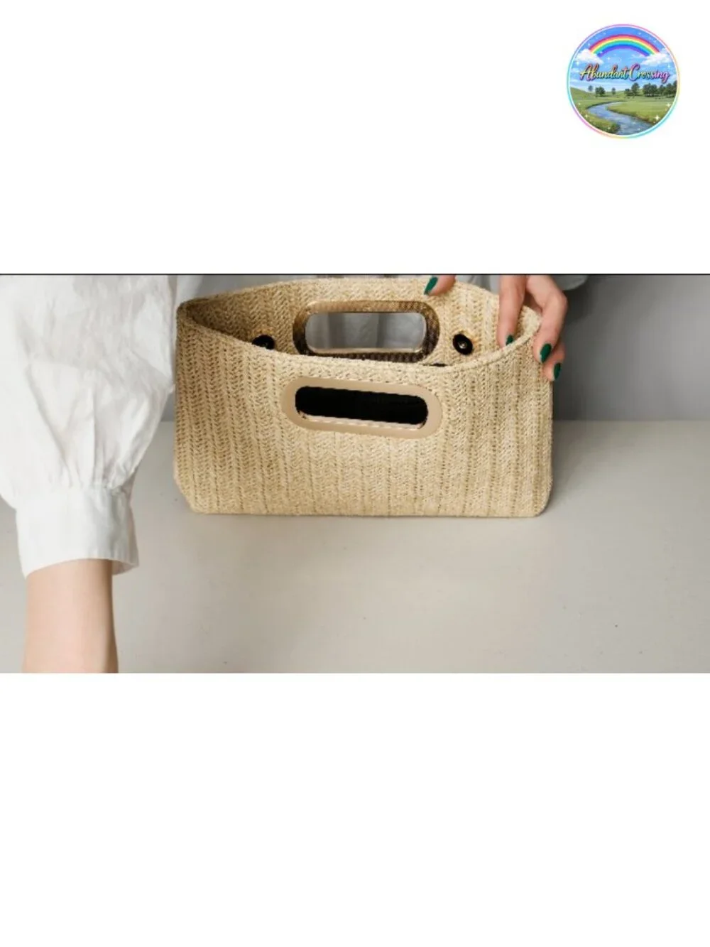 Woven Straw Clutch with Detachable Chain Strap